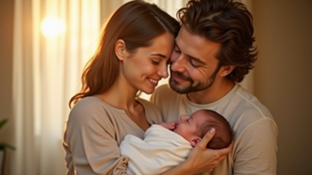 Familia joven con bebé sonriendo juntos
